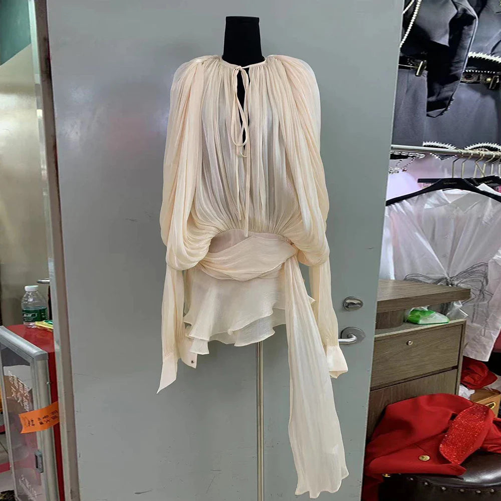 VGH Streetwear Temperament Dresses For Women Round Neck Long Sleeve High Wiast Soild Slimming Mini Dress Female Fashion Clothing