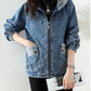 Women Denim Jacket New Spring Autumn Long Sleeve Tops Female Casual Hooded Jeans Jackets Women Big pocket Cowgirl Outerwear