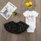 Hello 2025 Print  2 Piece Baby Girls Bodysuit Dress Set New Year Girl Short Sleeve Romper + Tutu Skirt Infant Dresses Set Outfit