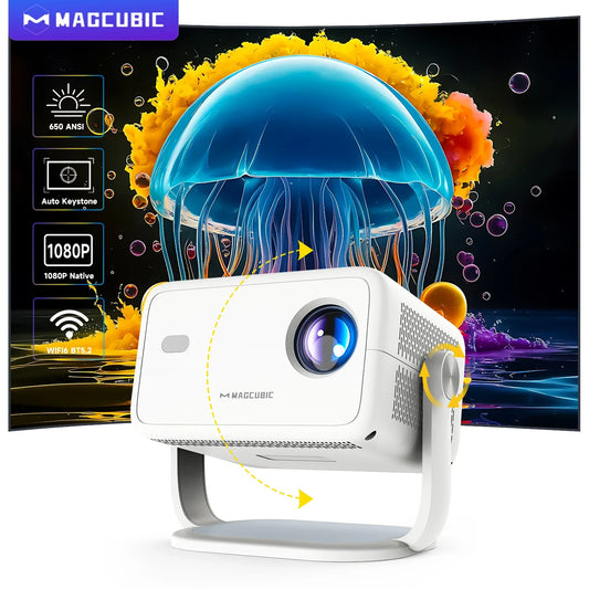 Magcubic Native 1080P 650ANSI 4K Android 11 L018 360° проектор з авто-корекцією трапецеїдальних спотворень, фокусом, повітряною мишею, Wifi6, BT5.2, портативний для використання на вулиці