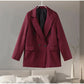 Vintage Women's Burgundy Blazers Elegant Lapel Double Breasted Pocket Full Sleeve Suit Jacket 2024 Autumn Lady Office Outwear