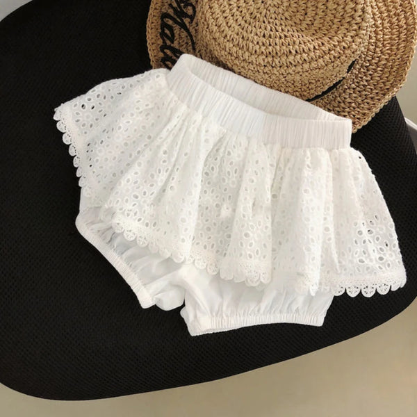 Girls Summer New Clothing Sets Hollow Lace Suit Baby Casual Sleeveless T-shirt Shorts Kids Clothing Sets Baby Clothes Sets