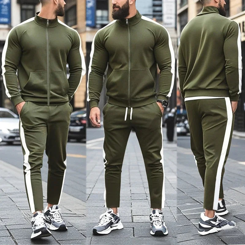 Casual Tracksuits Mens Autumn Fashion Side Striped Jackets And Pants Two Piece Sets For Men Sports Fitness Sweatsuits Streetwear