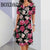 Fashion Flowers Printed Dress Clothing Women's Short Sleeve Summer Elegant O-Neck Mini Dresses Loose Streetwear 2025 New Spring