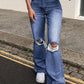 High-waisted Retro Stretch Women Pants Winter Edition New Style Ripped Bell Bottoms High Waist Straight Cylinder Wide Leg Jeans