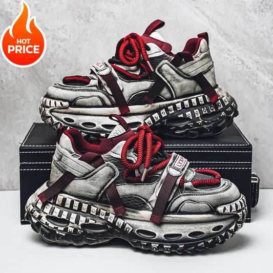 Increase 5~6CM Thick Sports Shoes Men's Tire Sole Running Shoes Fashion Casual Leather Casual All-match Outdoor Men's Shoes