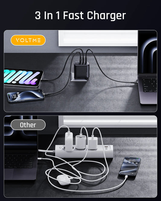 Зарядний пристрій VOLTME 100W GaN для Macbook, планшета, USB Type C, швидка зарядка для iPhone 15 14 13 12, Quick Charge 4.0 3.0