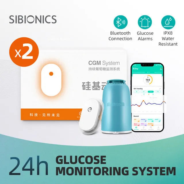 Глюкометр Sibionics з 24-годинним моніторингом у реальному часі, тестер для діабету, сенсор рівня цукру, медичний монітор для дому, сканер без проколу пальця