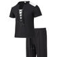 2025 summer men's new leisure fashion city wear rope round neck T trend Waffle short-sleeved shorts two-piece suit