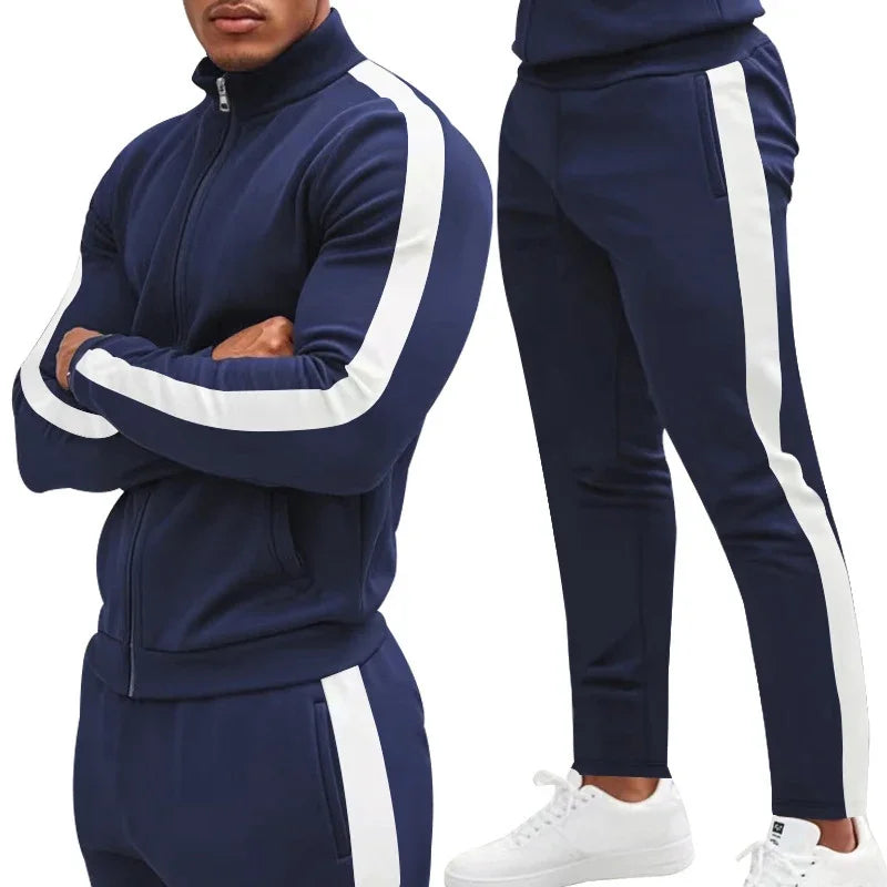 Casual Tracksuits Mens Autumn Fashion Side Striped Jackets And Pants Two Piece Sets For Men Sports Fitness Sweatsuits Streetwear