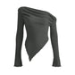 Sexy Asymmetrical Tees Women T-shirt Solid New Autumn Streetwear Long Sleeves Crop Top Fashion Casual Bodycon T-shirts Female