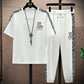 Summer Men's Trousers Tracksuit 2 Piece Set Fashion Tops Tees Ice silk Short Sleeve T Shirt+Pants Vintage Casual Sweatpants