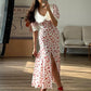 Clacive Fashion Slim Print Women's Dress Summer Lapel Short Sleeve Ankle Length Dresses Elegant High Waist Slit Female Dress