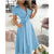Women Fashion Solid Slim Pocket Lace Up Dress 2023 Spring Autumn Dress Women Casual Printed Short Sleeve V-neck High Waist Dress