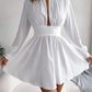 Spring And Autumn Style Long Sleeved Dress Short Skirt Sexy Chest Hollow Half Collar Waist Cinching Big Swing Pullover Red Dress