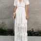 Jastie 2025 Summer Boho Women Maxi Dress Loose Embroidery White Lace long Tunic Beach Dress Vacation Holiday Women Clothing