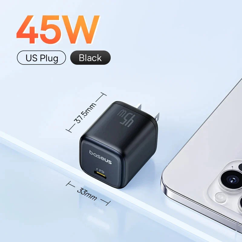Baseus Picogo 45W USB зарядний пристрій PD QC 3.0 швидка зарядка швидкий зарядний пристрій для iPhone 16 15 14 Pro дорожній зарядний пристрій для телефону Samsung S24
