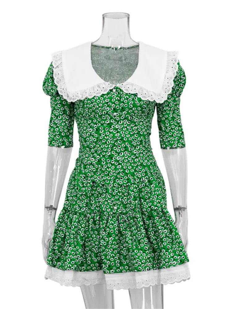 Summer Floral Printed Patchwork Mini Dress Female V-Neck Short Sleeve Slim Fashion Elegant Party Dresses Gown For Women Vestidos