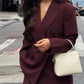 Vintage Women's Burgundy Blazers Elegant Lapel Double Breasted Pocket Full Sleeve Suit Jacket 2024 Autumn Lady Office Outwear