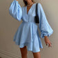 Talenza Ruffle V Neck Long Sleeve Mini Dress Women's Fashion Sexy Loose Dress Elegant Ruffle High Waist Casual Slim Party Dress