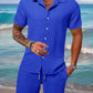 Spring and summer Europe and the United States new men's striped jacquard beach suit loose shorts shirt