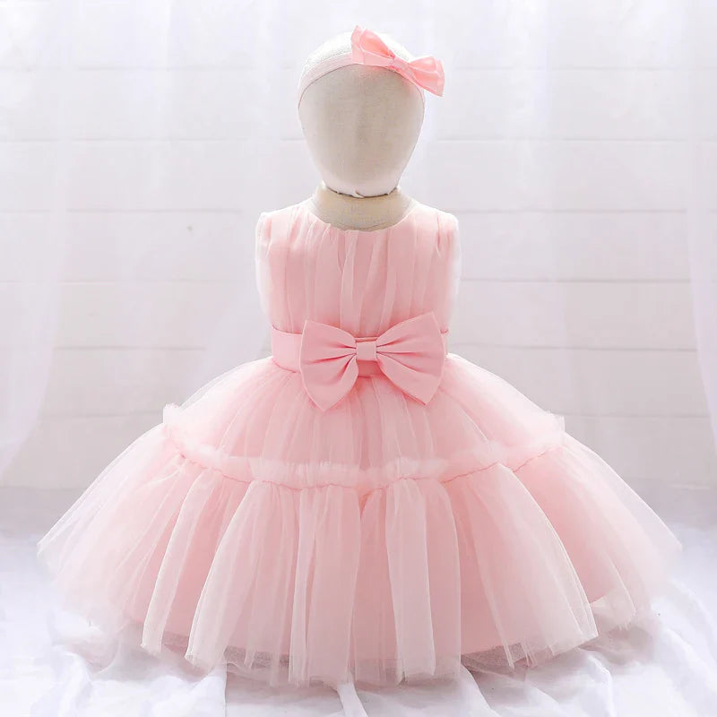 Summer Ceremony 1 Year Birthday Dress For Baby Girl Clothes Baptism Lace Princess Dress Girls Dresses Party Gown White Pink