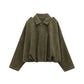 Fashion Brown Suede Bomber Jacket Women Elegant Zipper Lapel Long Sleeve Short Coats Female Vintage Street Chic Lady Outerwear