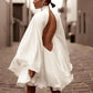 Modigirl Women's White Turtleneck Long Ruffled Sleeves Backless Dress 2025 Summer Spring New Elegant Party Mini Dress Woman