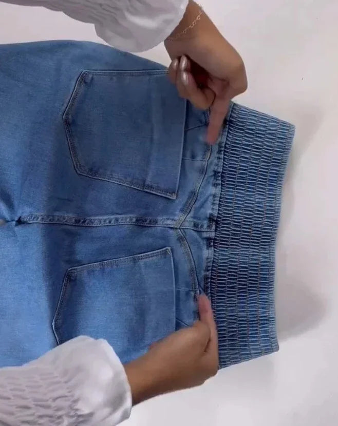 Streetwear Women's New Jeans Back Shirred Button Front High Waist Jeans Temperament Commuting Casual Comfortable Jeans