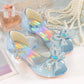 Summer Girls Sandals With Heel Fashion Rhinestone Shiny Glitter Shoes Children Princess Bowtie Pearl Dancing Shoes H876