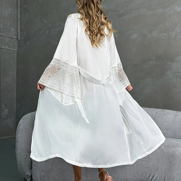 Bathrobes Satin Sexy Long Sleeve Loose Peignoirs For Women Robe White Wedding Dress Bride Dresses Spring Summer Sleepwear Robes