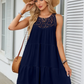 Round Neck Casual Short Sleeved Solid Color Lace Hollow Out Women's Dress Fashionable Street Fresh Sweet Style Summer Dress