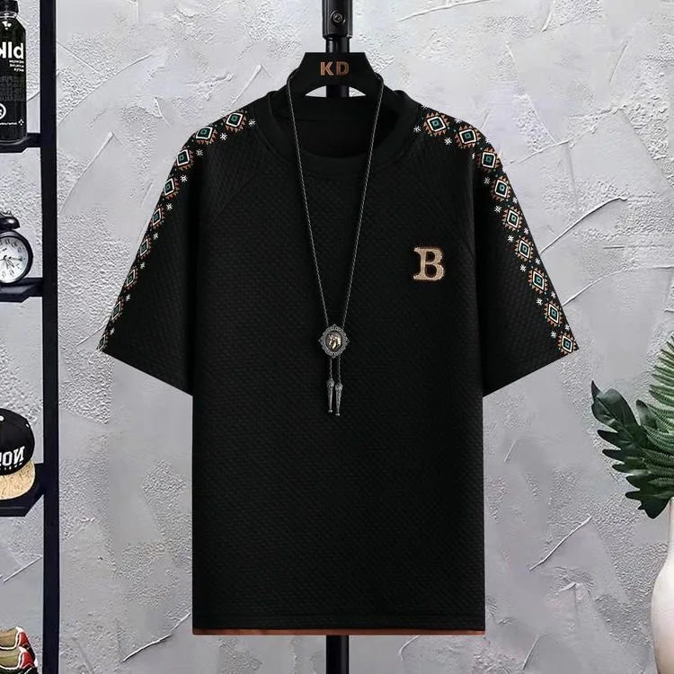 Summer New Fashion Trend Short Sleeve Shorts Ice Silk Suit Men Loose Sports Breathable Large Size High Quality Two-Piece Set