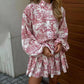 White Elegant Mini Shirt Dress Women Fashion Ruffles Lantern Sleeve Dresses For Women 2025 Vintage Print Lace Up Robe Femme