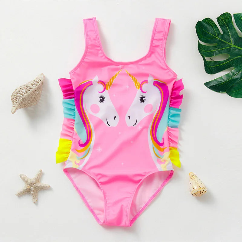 One Piece Girl Swimsuits 2 3 4 5 6 Year Baby Printed Swimwear Summer Beach Bathing Bikini Clothes Kids Bow Seaside Swimming Wear