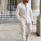 Autumn men's new fashion casual linen suit long sleeve overalls single breasted solid color button suit