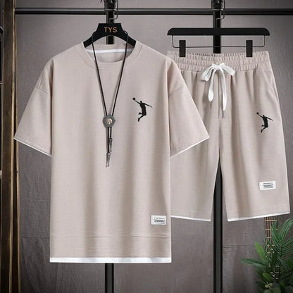 2025NewSummer New Mens Tracksuit Linen Fabric T-shirt and Shorts Two Piece Set Men Sports Suit Fashion Breathable Sets