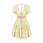 Oligai Fashion Summer Dresses 2024 Yellow Flower Print Party Dresses Elegant Puff Sleeve Birthday Holiday Dress Women's Clothing