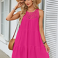 Round Neck Casual Short Sleeved Solid Color Lace Hollow Out Women's Dress Fashionable Street Fresh Sweet Style Summer Dress