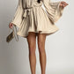 Spring Autumn Elegant Pleated Dress Women Fashion Solid Round Neck Flared Sleeve Lace-up Pleated Mini Dress Women