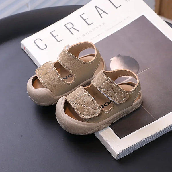 Children's Sandals Anti-kick Summer Shoes for Boy Solid Color Causal Kids Fashion Girls Walking Beach Sandals Non-slip Hook Loop