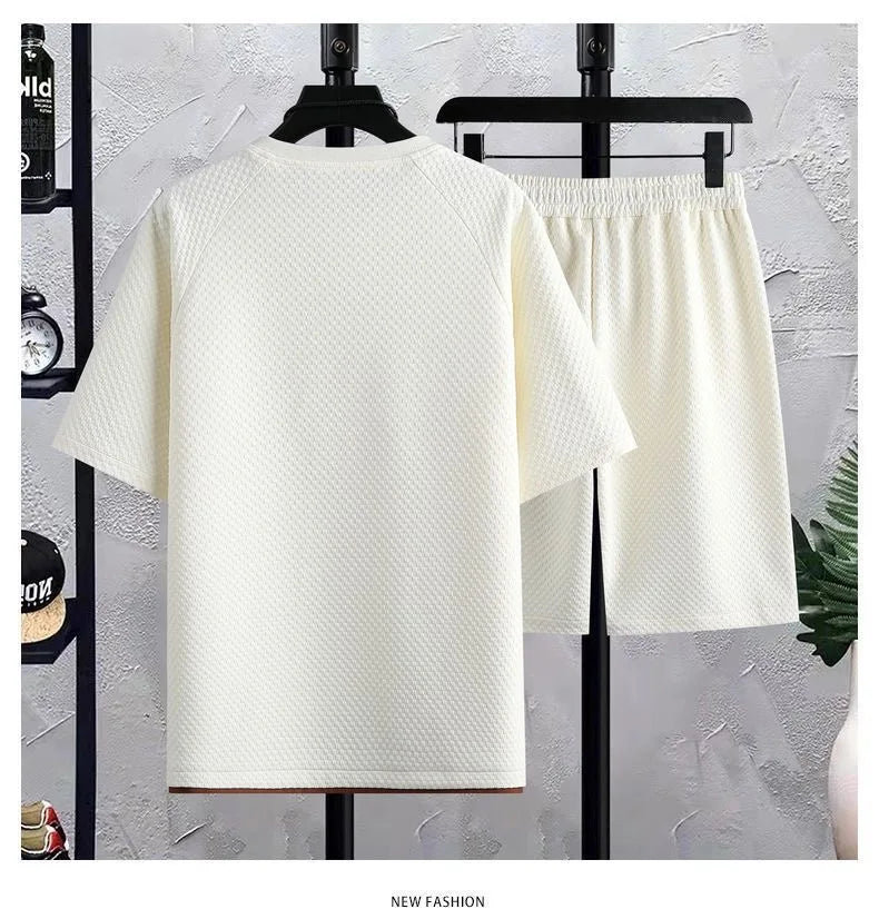 Summer New Fashion Trend Short Sleeve Shorts Ice Silk Suit Men Loose Sports Breathable Large Size High Quality Two-Piece Set