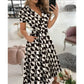 Women Fashion Solid Slim Pocket Lace Up Dress 2023 Spring Autumn Dress Women Casual Printed Short Sleeve V-neck High Waist Dress