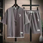 2025NewSummer New Mens Tracksuit Linen Fabric T-shirt and Shorts Two Piece Set Men Sports Suit Fashion Breathable Sets