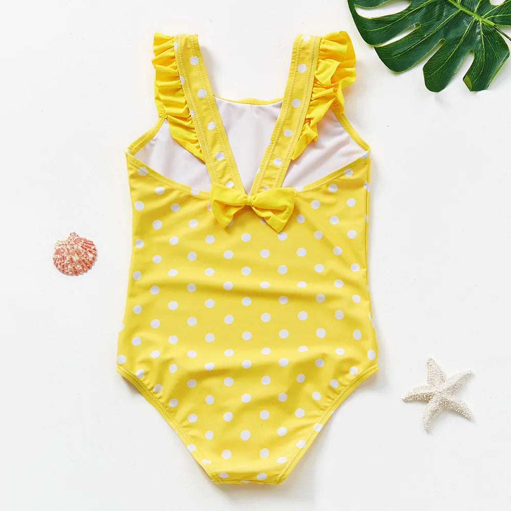 One Piece Girl Swimsuits 2 3 4 5 6 Year Baby Printed Swimwear Summer Beach Bathing Bikini Clothes Kids Bow Seaside Swimming Wear