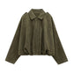 Fashion Brown Suede Bomber Jacket Women Elegant Zipper Lapel Long Sleeve Short Coats Female Vintage Street Chic Lady Outerwear
