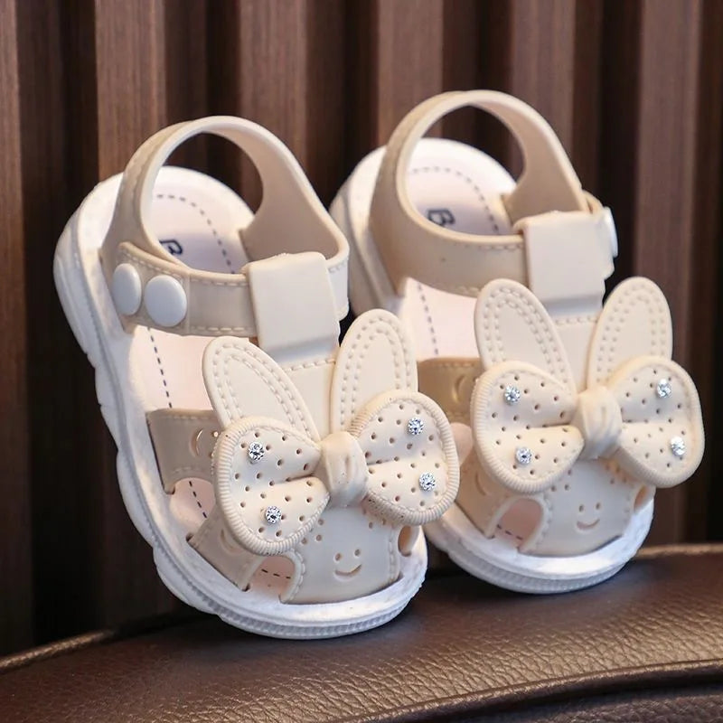New Summer Aged 0-3 Cute Bow Rhinestone Baby Shoes For Girls Non-Slip Soft-Soled Children Toddler Kids Sandals With Covered Toes