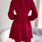 Spring And Autumn Style Long Sleeved Dress Short Skirt Sexy Chest Hollow Half Collar Waist Cinching Big Swing Pullover Red Dress