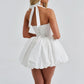 Women Fashion Sexy Cocktail Mini Dress Solid Halter Neck Bubble Dress Kawaii Tie Up A Line Dress Sexy Corset Club Dresses