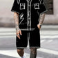new Men Funny Scribble Sport T-shirt+shorts Suit Set American high luxury Tracksuit Outfit Summer Oversized 2 Piece Set Clothes